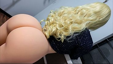 Hot blonde with a big ass fucking a subscriber with a thick cock; she gets a load of cum an exciting shot upon condom removal (AI-Generated) (Realistic Sex Doll) (Over 18)