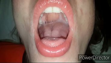 Girlfriend sexy tongue covered in cum. and then she swallows