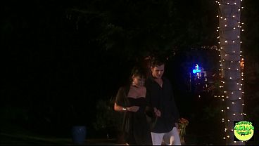 A cute interracial couple have a romantic night of fucking in the pool