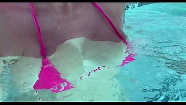 Artemisia Love underwater fetish enjoying some sexy time wearing a micro bikini in the jacuzzi cum on her nipples