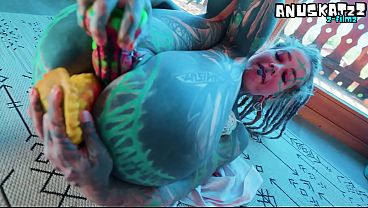 Inked Pornstar in Lingerie – Solo Double Penetration with Crazy Dildos