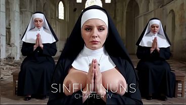 Prayer of masturbation. A nun jerks off a priest’s dick in front of other nuns. (AI).