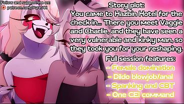Vaggie and Charlie from Hazbin Hotel shape their new slave (Hard JOI)