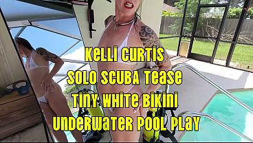 Aquaphilias- Kelli Curtis Solo SCUBA Tease Tiny White Bikini Underwater Pool Play