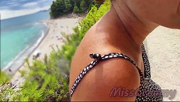 French Milf Blowjob Amateur on Nude Beach public in Greece to stranger with Cumshot – MissCreamy