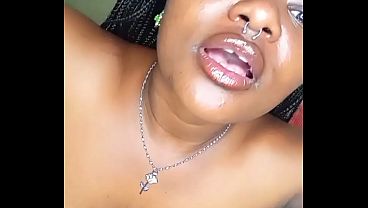Home alone I get horny and masturbate with my big white dildo after a nasty sloppy blowjob ,saliva big boobs and dirty talk