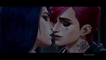 Vi x Caitlyn lesbian kissing (Arcane, League of Legends / AI generated)